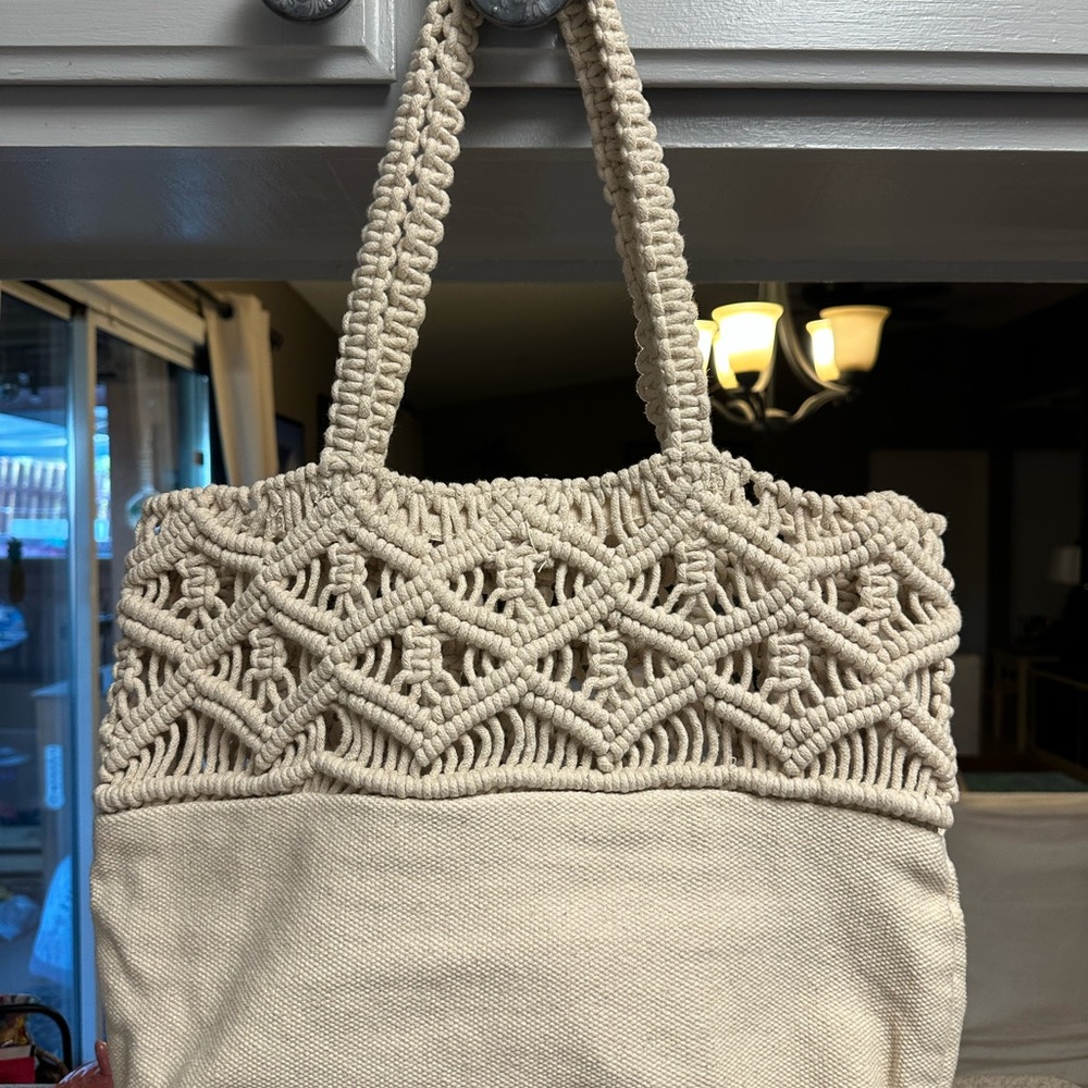 Elegant Cream Macramé Tote Bag